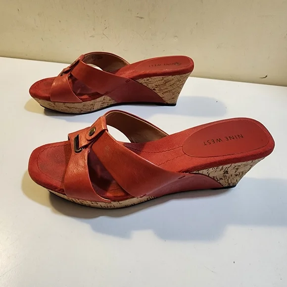 Nine West Coral Leather Wedge Sandals Size 8 - Picture 3 of 11